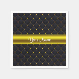 Classy Quilted Black and Gold Personalized Napkins