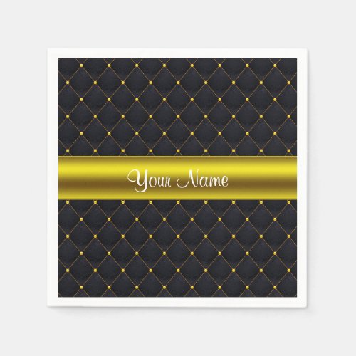 Classy Quilted Black and Gold Personalized Napkins