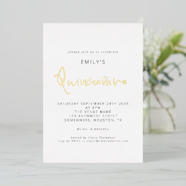 Classy Quinceanera Modern Script Real  Foil Invita Invitation (Standing Front)