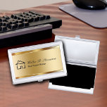 Classy Real Estate Business Card Cases<br><div class="desc">Real Estate business card case in a classy simulated gold metallic background and house symbol printed on case,  along with name and title you can personalize. Designed told hold your business cards and protect them in style for a Realtor,  Broker,  agent,  or agency.</div>