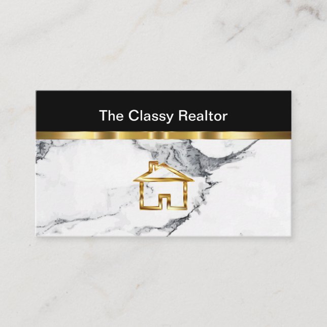 Classy Realtor Gold And Marble Look Business Card (Front)