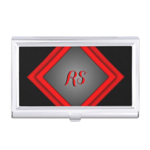 Classy Red and Black Monogram Business Card Case