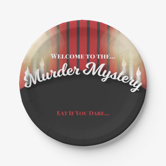 Classy Red and Black Murder Mystery Dinner Paper Plates (Front)