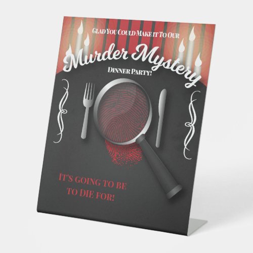 Classy Red and Black Murder Mystery Dinner Pedestal Sign
