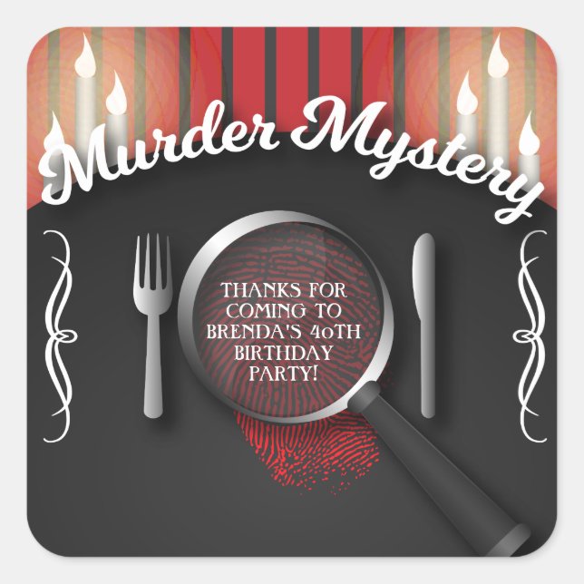 Classy Red and Black Murder Mystery Dinner Square Sticker (Front)