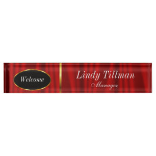 Classy Red and Gold Personalize Desk Name Plate