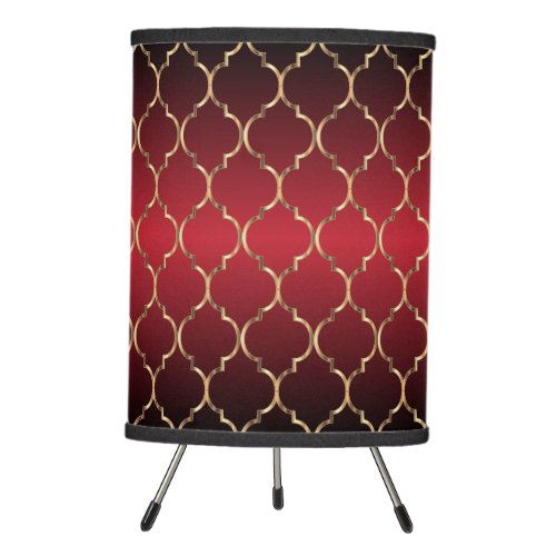 Classy Red and Gold Quatrefoil Pattern Tripod Lamp