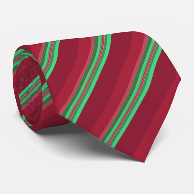 Classy Red and Green Stripes Neck Tie (Rolled)