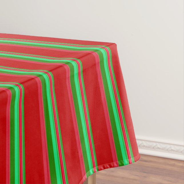 Classy Red and Green Stripes Tablecloth (In Situ)