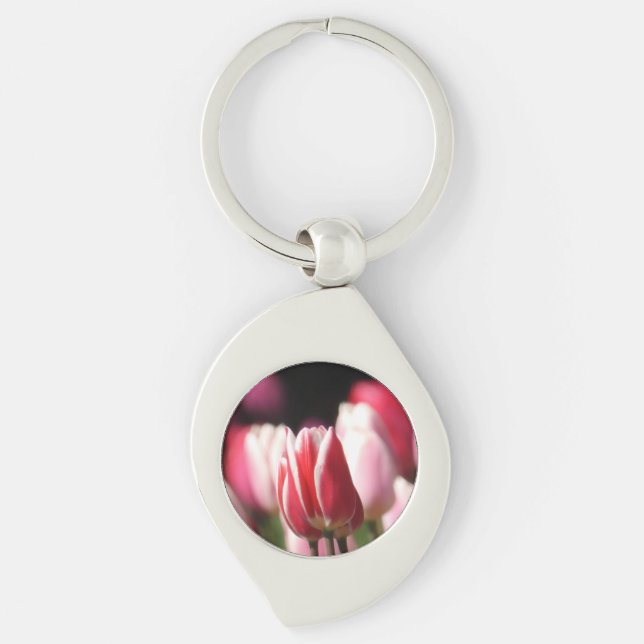 Classy Red and white Tulip Keychain (Front)