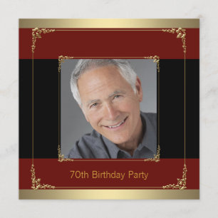 Classy Red, Black and Gold 70th Birthday Party Invitation