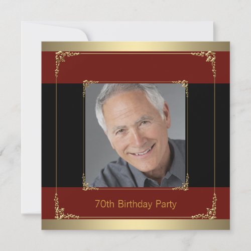 Classy Red Black and Gold 70th Birthday Party Invitation