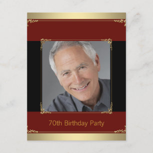 Classy Red, Black and Gold 70th Birthday Party Invitation