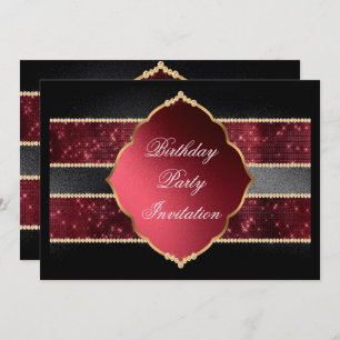 Classy Red, Black & Gold Jewels Decorated Birthday Invitation