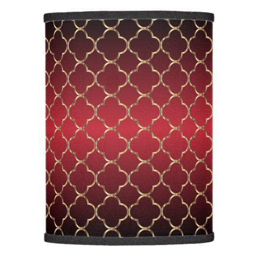 Classy Red Blend and Gold Quatrefoil Pattern Lamp Shade (Front)
