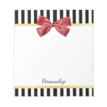 Classy Red Bow Black and White Stripes With Name Notepad