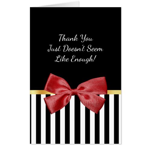 Classy Red Bow Black sand White Stripes Thank You Card
