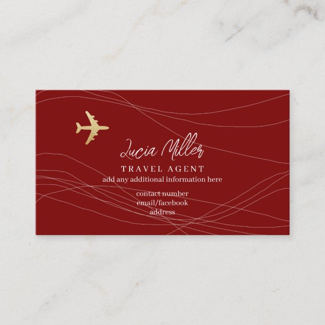 Classy Red Business Card for a Travel Agent  (Front)