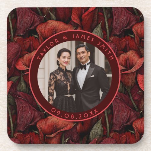 Classy Red Calla Lilies Inspired Destination Weddi Beverage Coaster