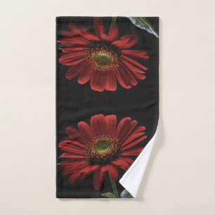 Classy Red Daisy On Black, Hand Towel