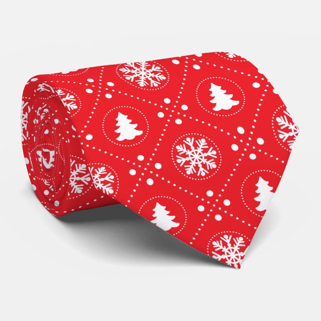 Classy Red Festive Christmas Pattern Tie (Rolled)
