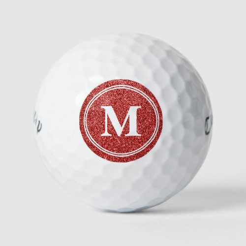 Classy Red Glitter Sparkly Monogam Personalized Golf Balls