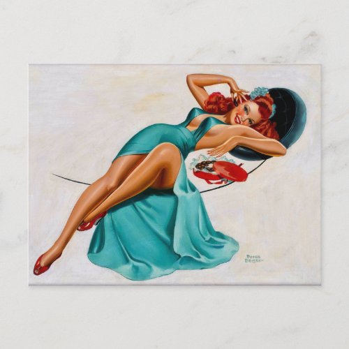 Classy red head Vintage pin up girl Postcard