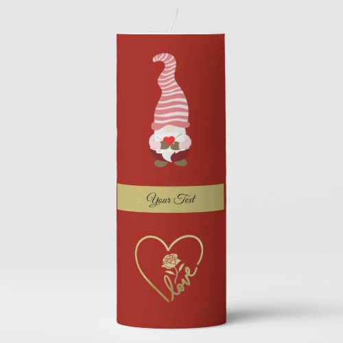 Classy Red Heart Love Gnome Message   Pillar Candle