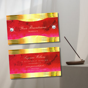 Classy Red Marble Shiny Gold Borders Impressively Business Card