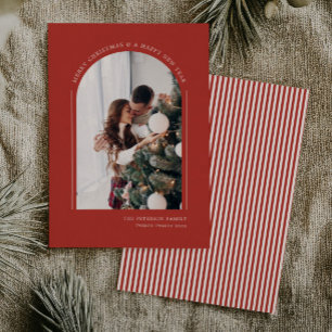 Classy Red Modern Family Christmas Photo Holiday Card