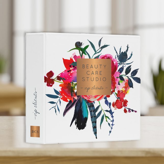 Classy red navy bouquet gold copper metallic label 3 ring binder (Creator Uploaded)