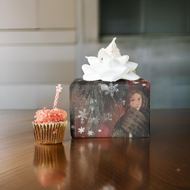 Classy Red Snowflakes Vintage Couple  Wrapping Paper (Creator Uploaded)