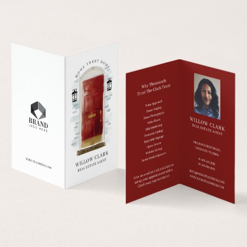 Classy Red Watercolor Front Door Photo  Services Business Card