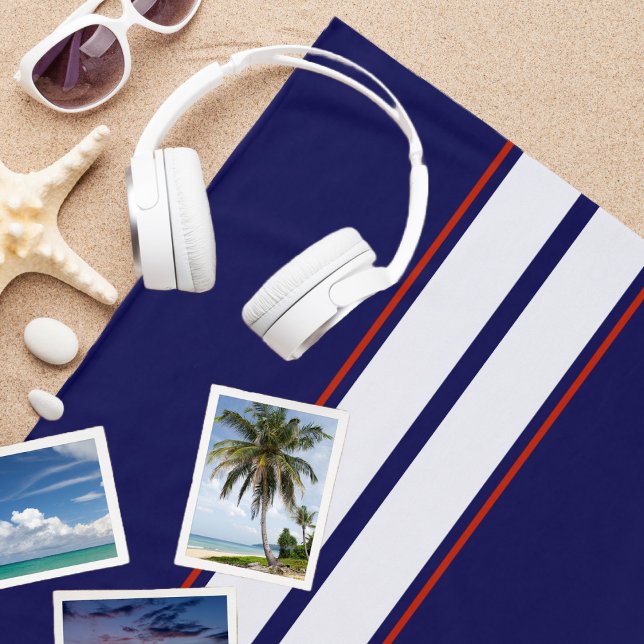 Classy Red, White, and Blue Racing Stripes Beach Towel (Creator Uploaded)