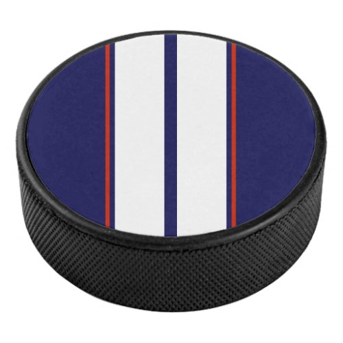 Classy Red White and Blue Racing Stripes Hockey Puck