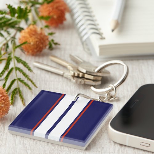 Classy Red White and Blue Racing Stripes Keychain