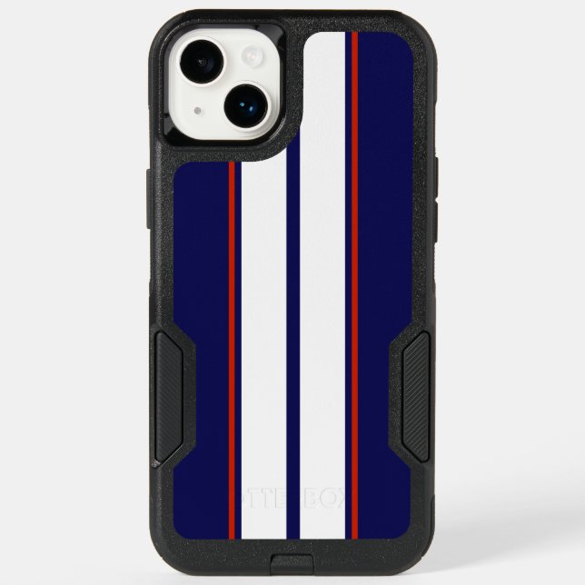 Classy Red, White, and Blue Racing Stripes Otterbox iPhone Case (Back)