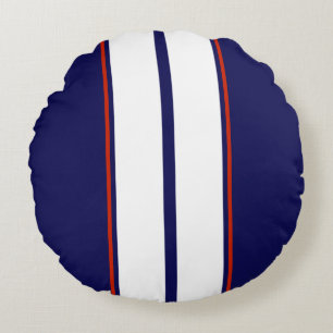 Classy Red, White, and Blue Racing Stripes Round Pillow