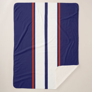 Classy Red, White, and Blue Racing Stripes Sherpa Blanket