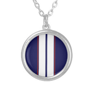 Classy Red, White, and Blue Racing Stripes Silver Plated Necklace