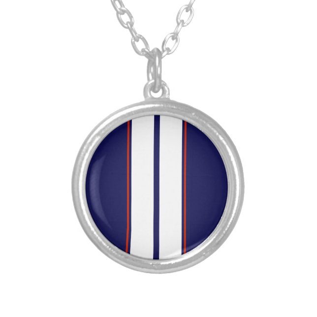 Classy Red, White, and Blue Racing Stripes Silver Plated Necklace (Front)