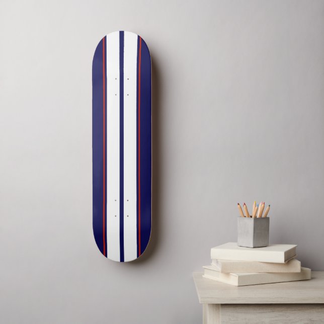Classy Red, White, and Blue Racing Stripes Skateboard (Wall Art)