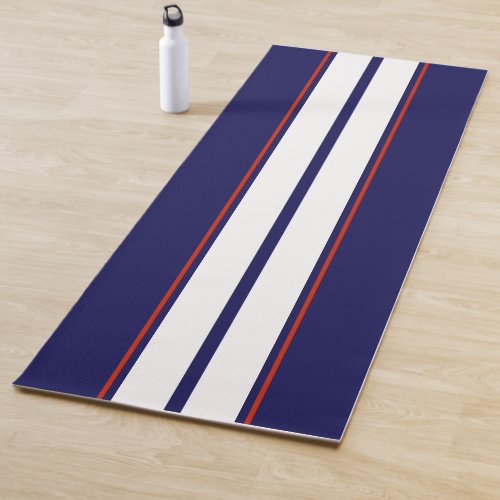 Classy Red White and Blue Racing Stripes Yoga Mat