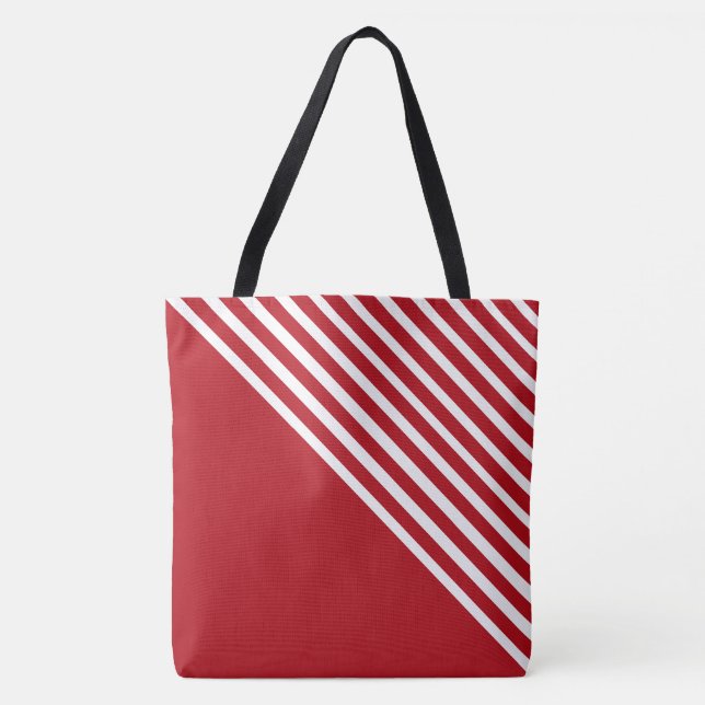 Classy Red & White Diagonal Stripes Modern Tote Bag (Front)