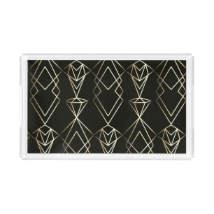 Classy Retro Design in Black and Gold  Acrylic Tray