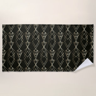 Classy Retro Design in Black and Gold Beach Towel