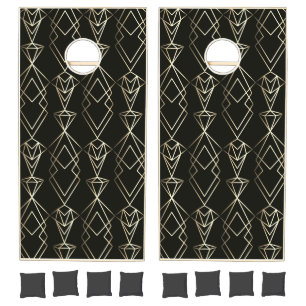 Classy Retro Design in Black and Gold  Cornhole Set