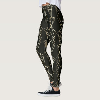 Classy Retro Design in Black and Gold Leggings
