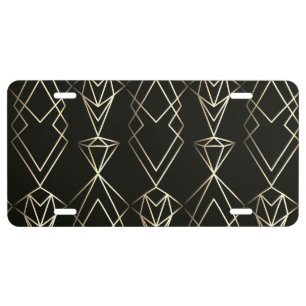 Classy Retro Design in Black and Gold License Plate