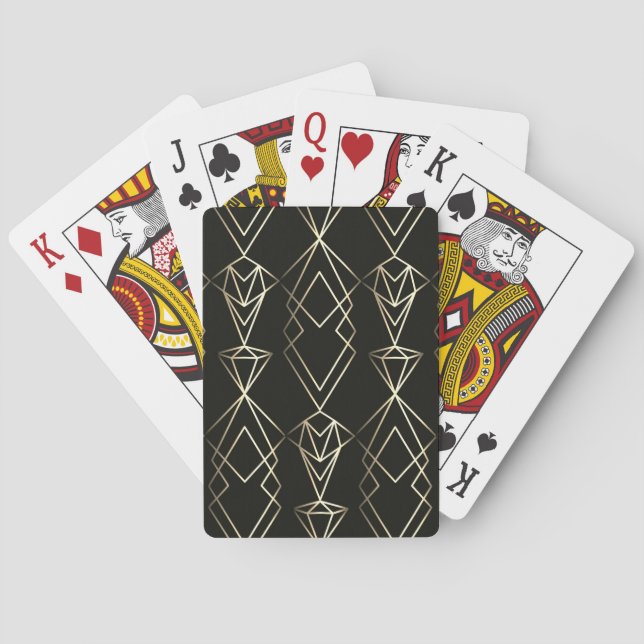 Classy Retro Design in Black and Gold  Poker Cards (Back)